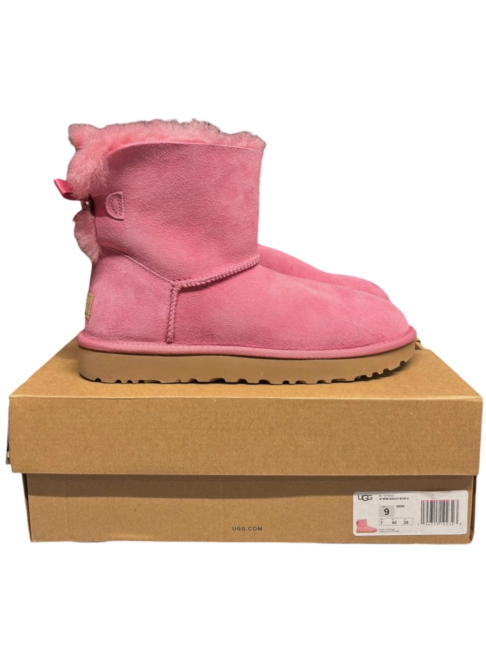 UGG | Mini Bailey Bow II Pink Sheepskin Fur Lined Ribbon Bow Ankle Boots